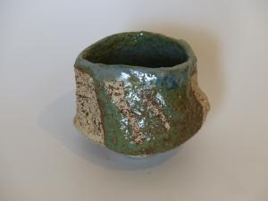  - Kurinuki en grès blanc et émail bleu vert